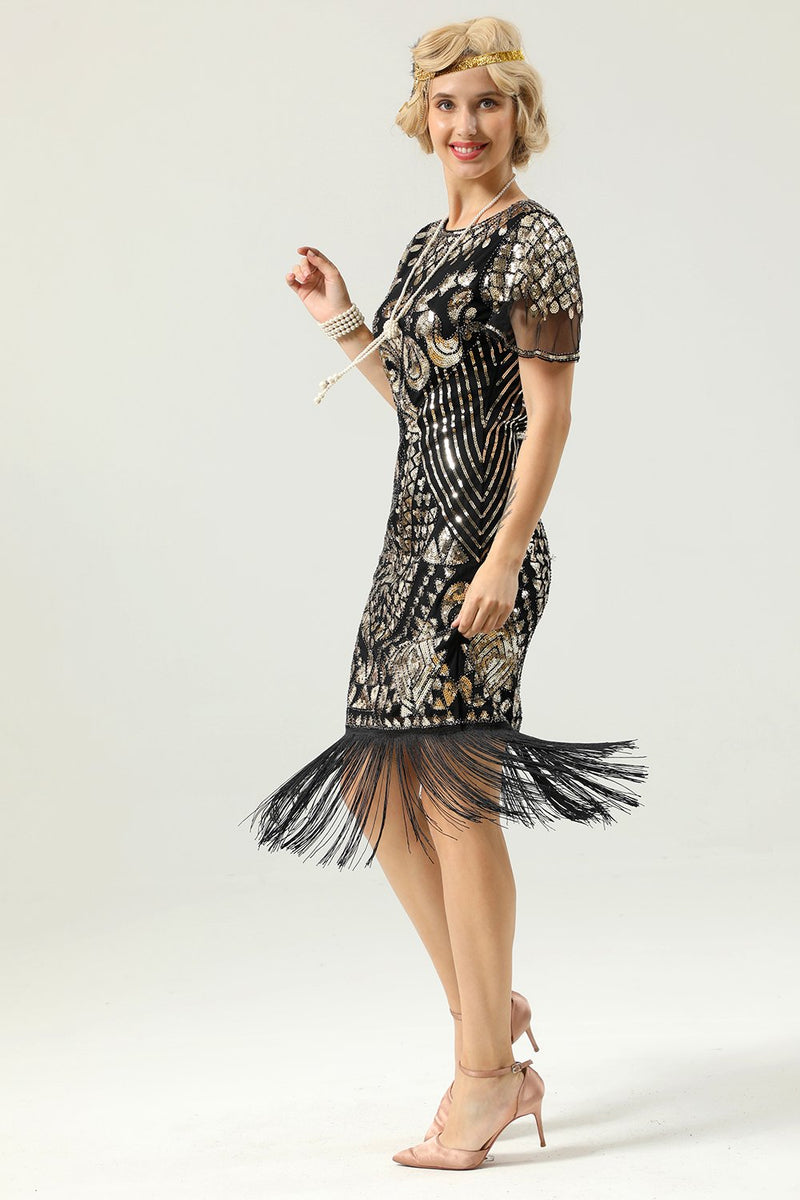 Load image into Gallery viewer, 1920 Black&Red Sequins Dress with Batwing Sleeves