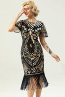 Load image into Gallery viewer, 1920 Black&Red Sequins Dress with Batwing Sleeves