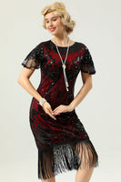 Load image into Gallery viewer, 1920 Black&Red Sequins Dress with Batwing Sleeves