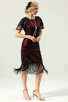 Load image into Gallery viewer, 1920 Black&Red Sequins Dress with Batwing Sleeves