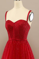 Load image into Gallery viewer, A-Line Tulle Spaghetti Straps Red Long Formal Dress