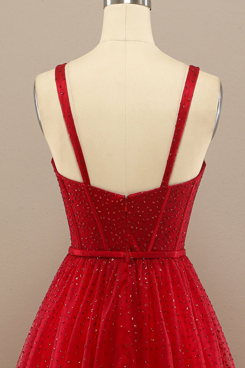 Load image into Gallery viewer, A-Line Tulle Spaghetti Straps Red Long Formal Dress