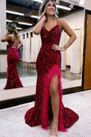 Load image into Gallery viewer, Sparkly Royal Blue Sequins Long Mermaid Formal Dress with Feathers