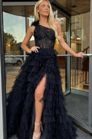 Load image into Gallery viewer, Red One Shoulder Corset Tiered Long Formal Dress with Ruffles