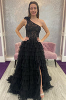 Load image into Gallery viewer, Red One Shoulder Corset Tiered Long Formal Dress with Ruffles