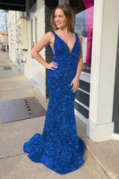 Load image into Gallery viewer, Blue Sequins Mermaid Formal Dress