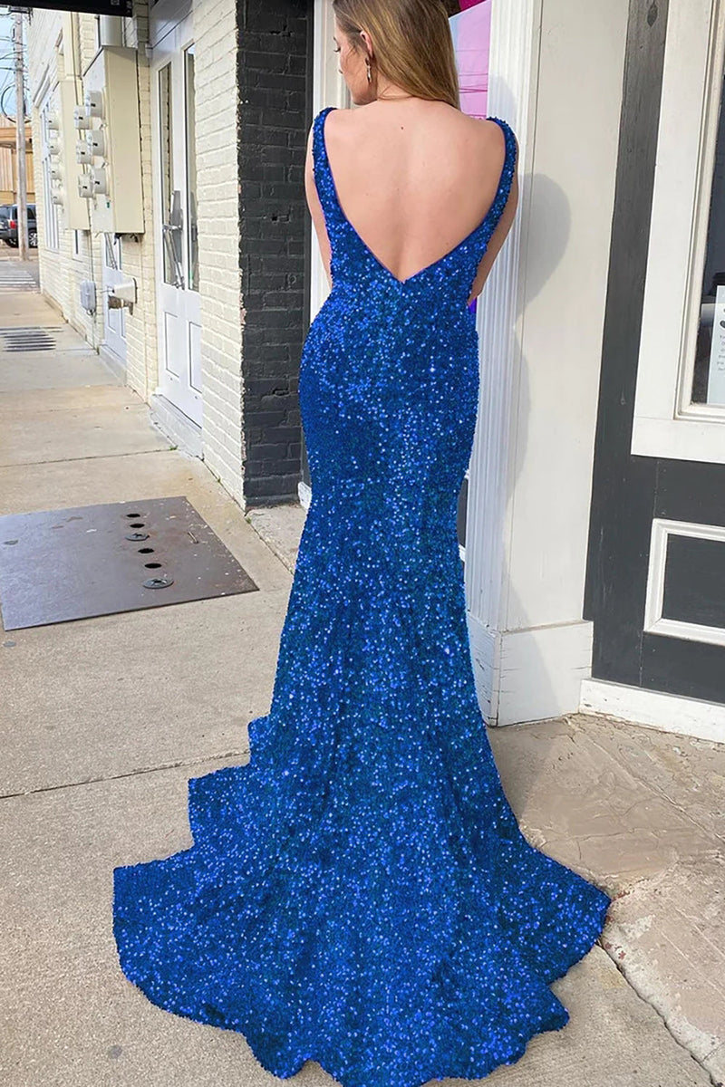 Load image into Gallery viewer, Blue Sequins Mermaid Formal Dress