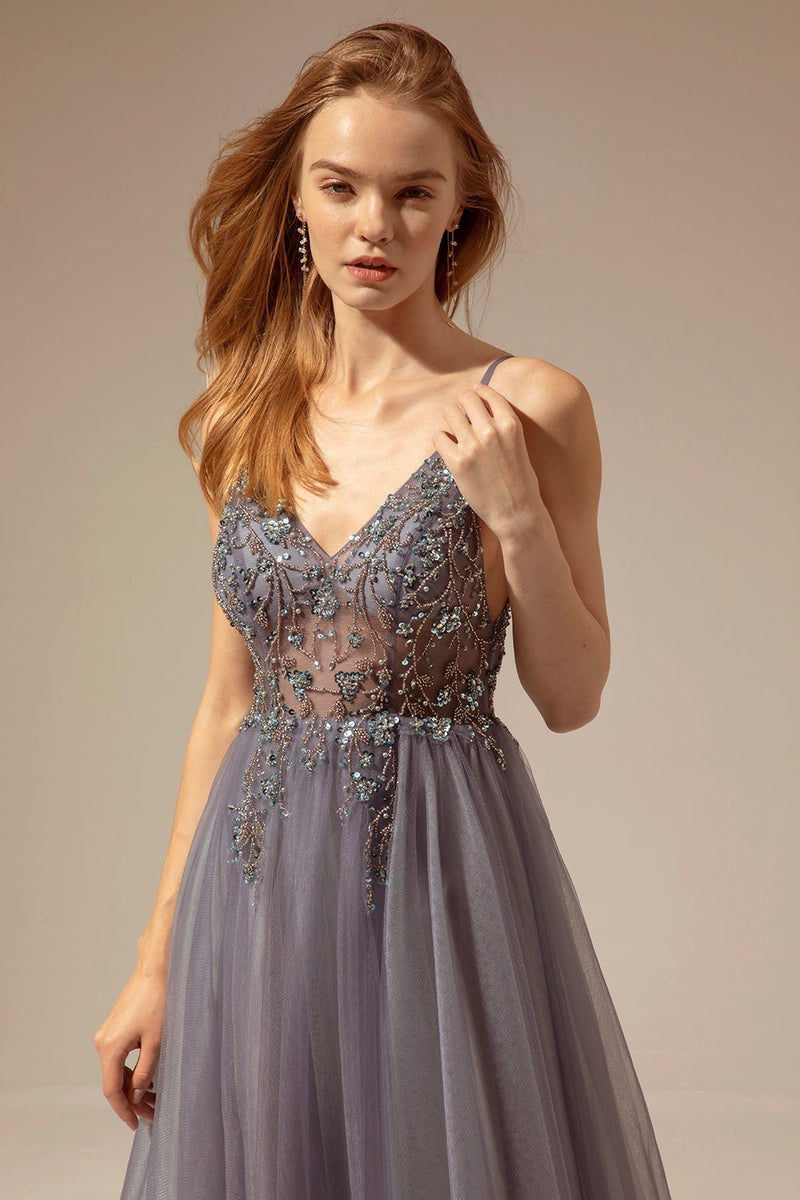 Load image into Gallery viewer, Spaghetti Straps Long Formal Dress With Slit