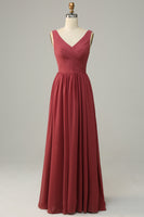 Load image into Gallery viewer, V Neck Open Back Desert Rose Bridesmaid Dress