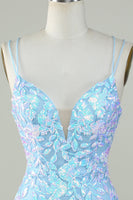Load image into Gallery viewer, Sparkly Lace-Up Back Light Blue Short Formal Dress
