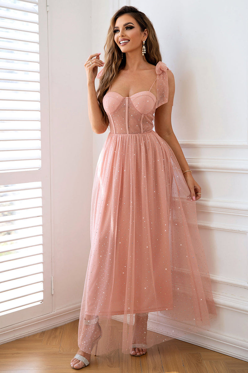 Load image into Gallery viewer, A-Line Tulle Blush Corset Formal Dress