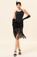 Load image into Gallery viewer, Spaghetti Straps Black Silver 1920s Dress