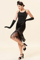 Load image into Gallery viewer, Spaghetti Straps Black Silver 1920s Dress