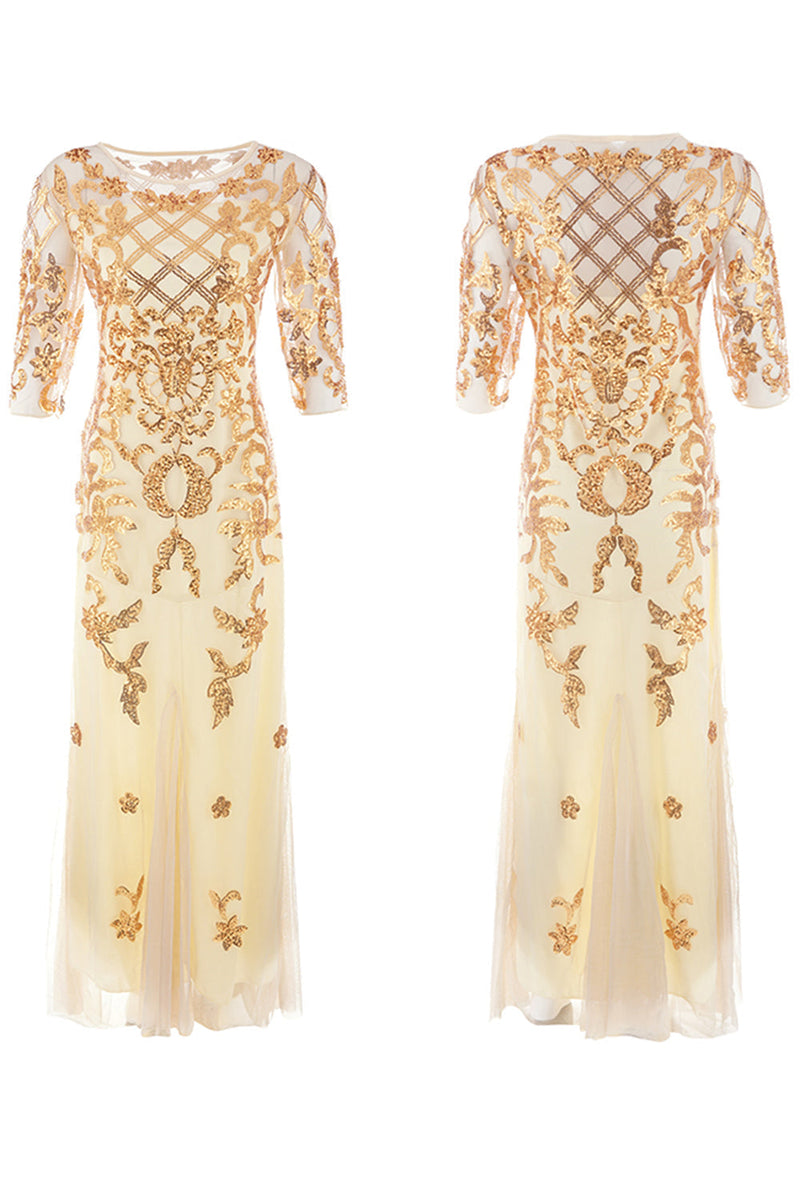 Load image into Gallery viewer, Apricot Sequins 1920s Dress