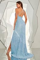 Load image into Gallery viewer, One Shoulder Sequined Mermaid Long Formal Dress