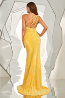 Load image into Gallery viewer, One Shoulder Sequined Mermaid Long Formal Dress