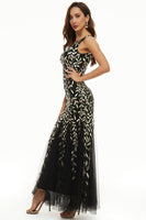 Load image into Gallery viewer, Leaves Sequins Tulle Long Formal Dress