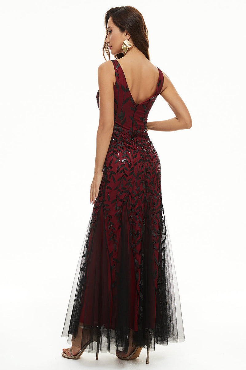Load image into Gallery viewer, Leaves Sequins Tulle Long Formal Dress
