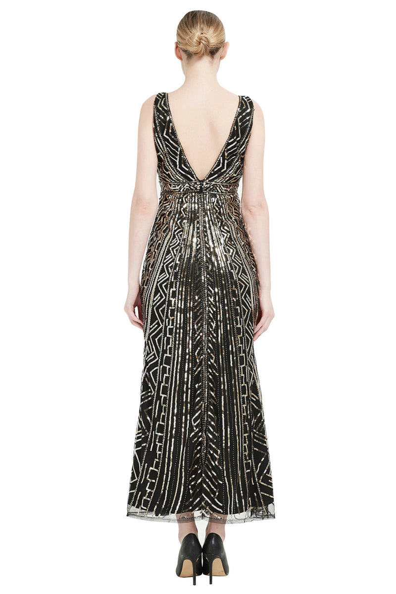 Load image into Gallery viewer, Sequin V-neck Midi 1920s Flapper Dress