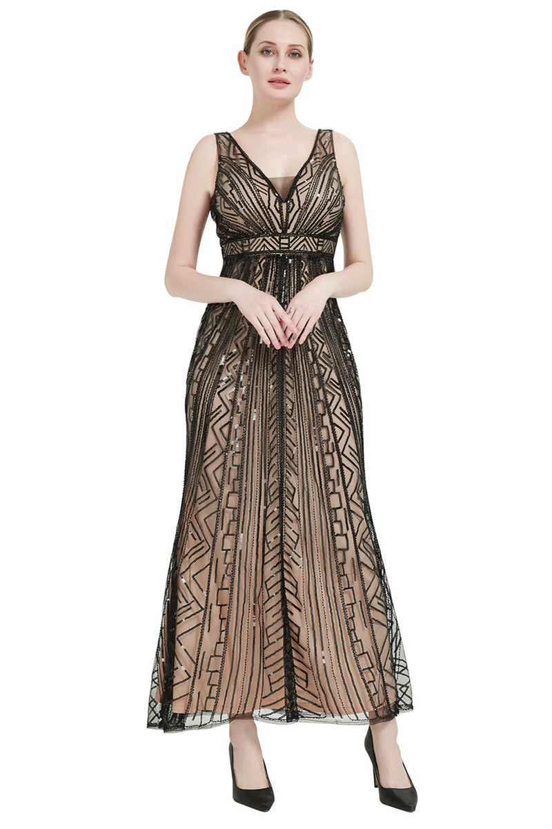 Load image into Gallery viewer, Sequin V-neck Midi 1920s Flapper Dress