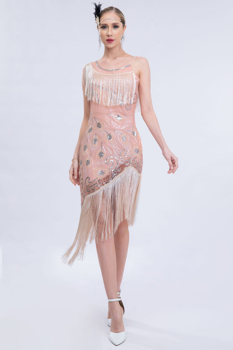 Load image into Gallery viewer, Black Beaded Roaring 20s Gatsby Fringed Flapper Dress
