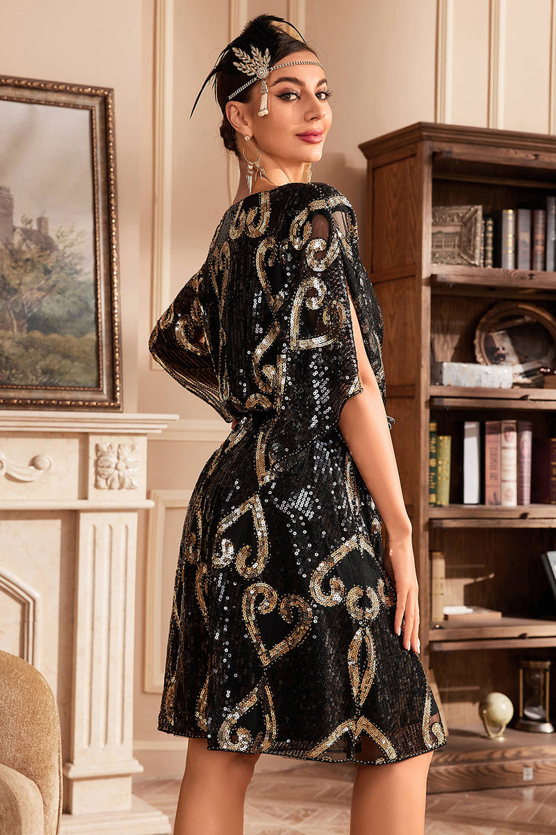 Load image into Gallery viewer, White Sparkly Batwing 1920s Dress with Sequins