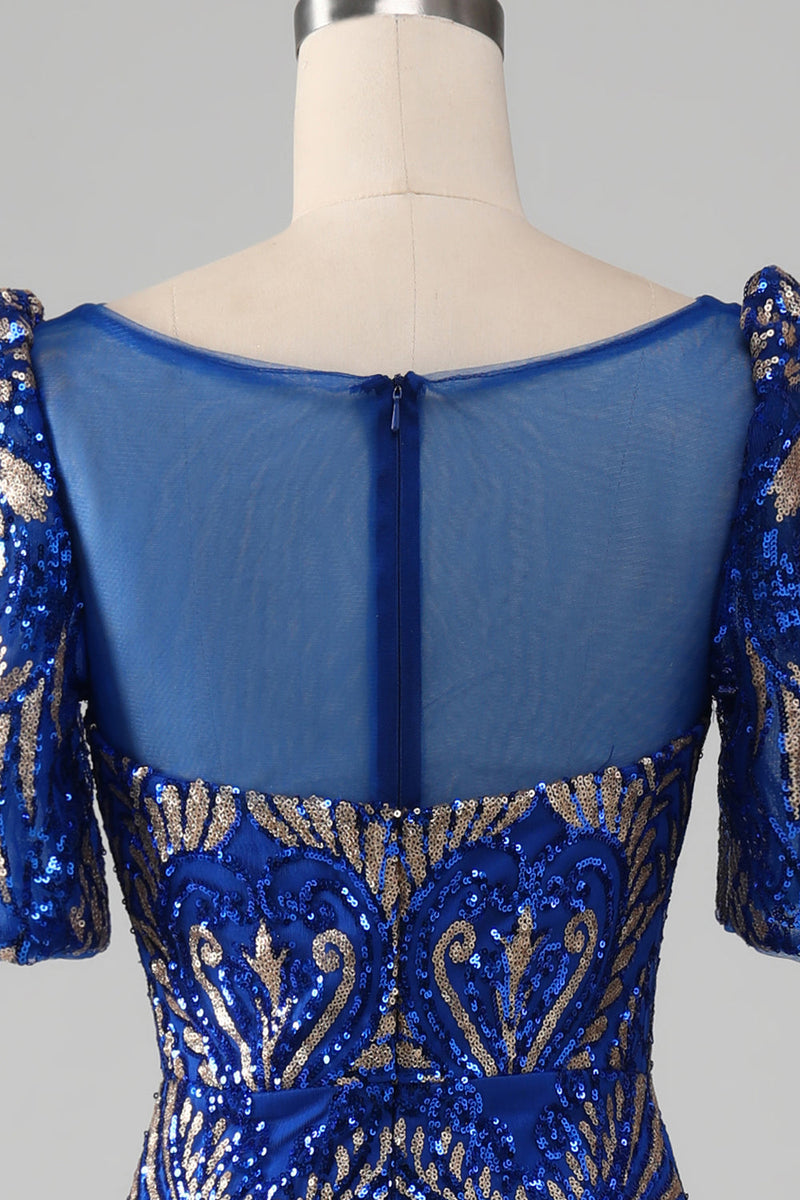 Load image into Gallery viewer, Mermaid Royal Blue Sparkly Formal Dress with Short Sleeves