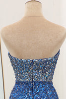 Load image into Gallery viewer, Sparkly Blue Sequined Mermaid Strapless Long Formal Dress