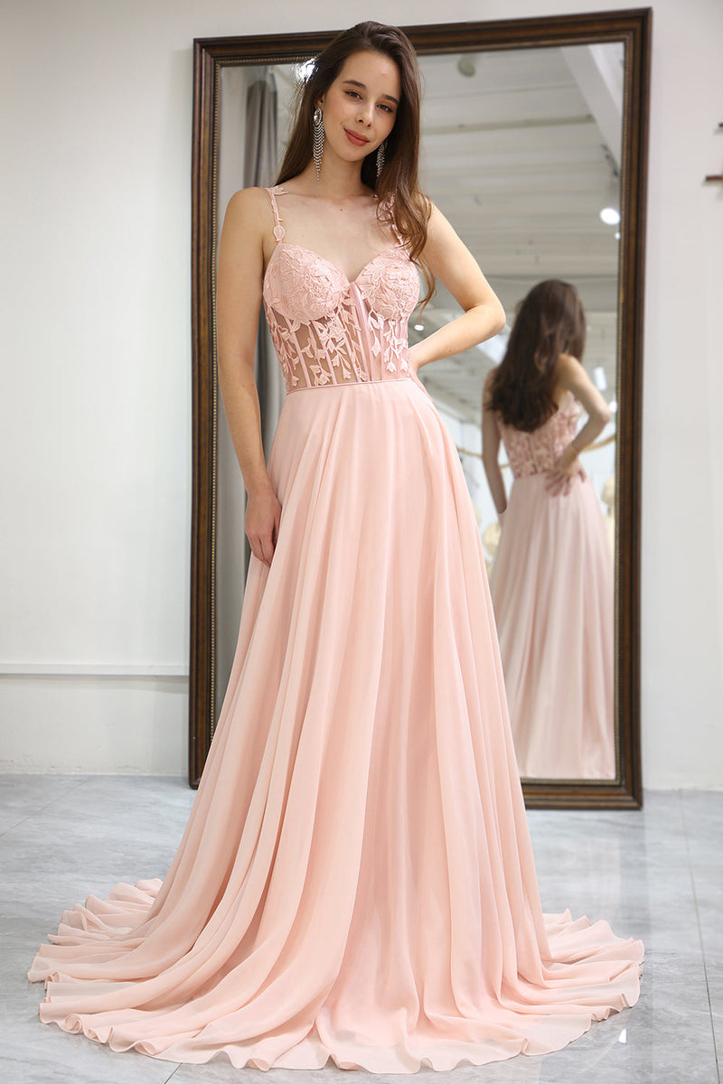 Queendancer Women Light Pink Long Formal Dress Backless Corset