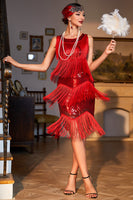 Load image into Gallery viewer, Red Fringed Roaring 20s Sequins Dress