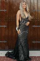 Load image into Gallery viewer, Sparkly Blue Deep V-Neck Mermaid Formal Dress