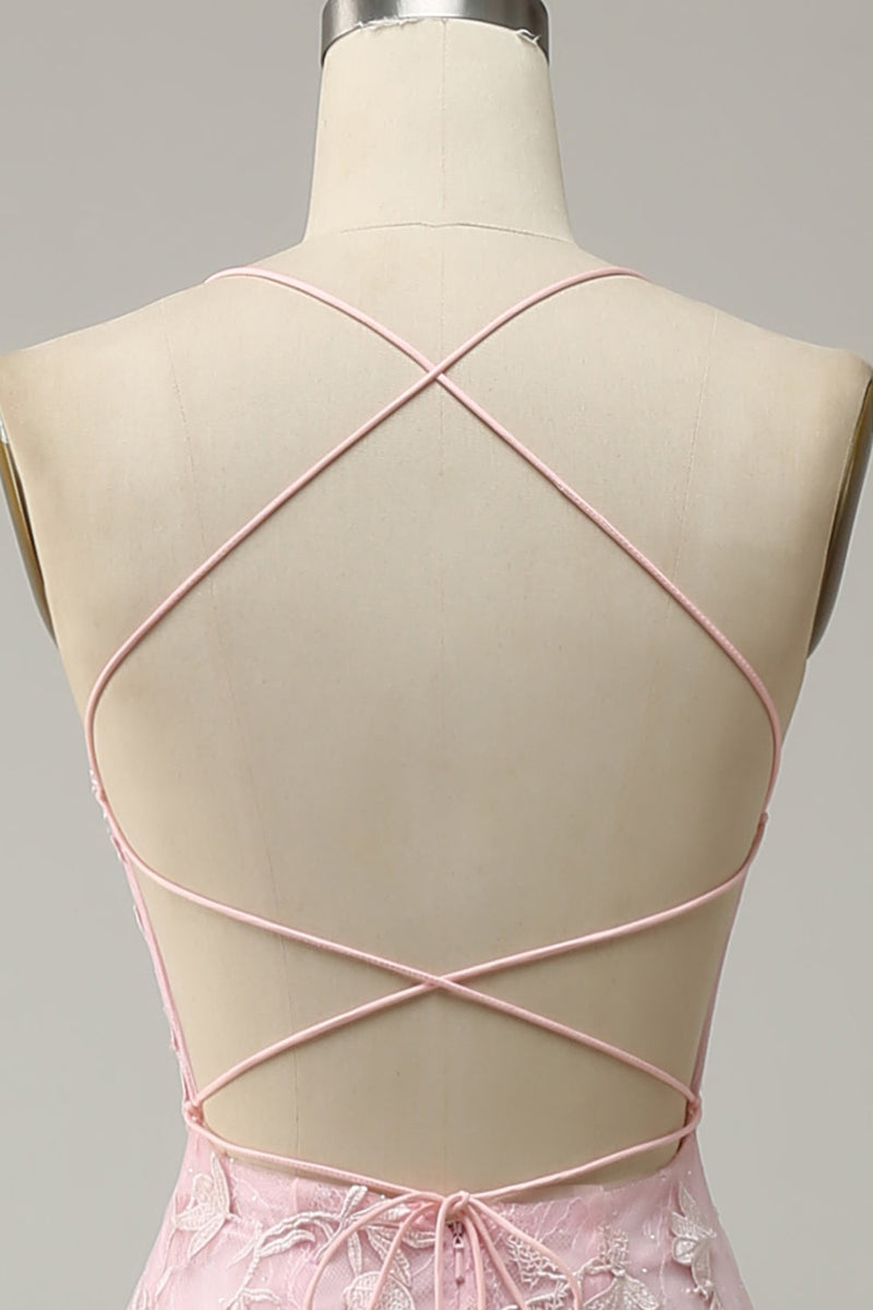 Load image into Gallery viewer, Pink Mermaid Long Formal Dress with Appliques