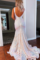 Load image into Gallery viewer, Sparkly Blue Deep V-Neck Mermaid Formal Dress