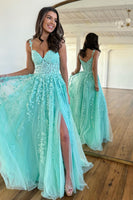 Load image into Gallery viewer, Light Green Off the Shoulder Formal Dress with Appliques