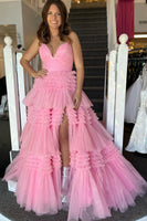 Load image into Gallery viewer, Red Tulle Spaghetti Straps Long Formal Dress