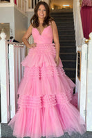 Load image into Gallery viewer, Red Tulle Spaghetti Straps Long Formal Dress
