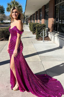 Load image into Gallery viewer, Royal Blue Off Shoulder Mermaid Formal Dress with Slit