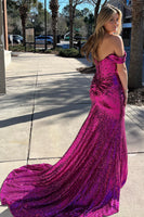 Load image into Gallery viewer, Grey Blue Off Shoulder Mermaid Formal Dress with Slit