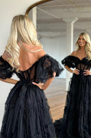 Load image into Gallery viewer, A Line Off the Shoulder Pink Tulle Corset Formal Dress with Bowknot
