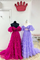Load image into Gallery viewer, A Line Off the Shoulder Red Tulle Corset Formal Dress with Bowknot