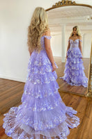 Load image into Gallery viewer, Blue Corset Tiered Lace Formal Dress with Slit