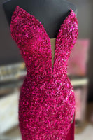 Load image into Gallery viewer, Blue Strapless Sequin Formal Dress with Slit