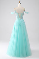 Load image into Gallery viewer, Light Green Cold Shoulder Sequins Formal Dress