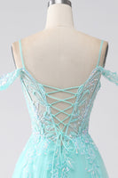 Load image into Gallery viewer, Light Green Cold Shoulder Sequins Formal Dress