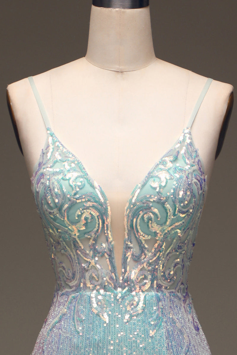 Load image into Gallery viewer, Sparkly Mermaid Grey Blue Formal Dress with Slit
