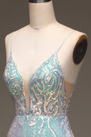 Load image into Gallery viewer, Sparkly Mermaid Grey Blue Formal Dress with Slit
