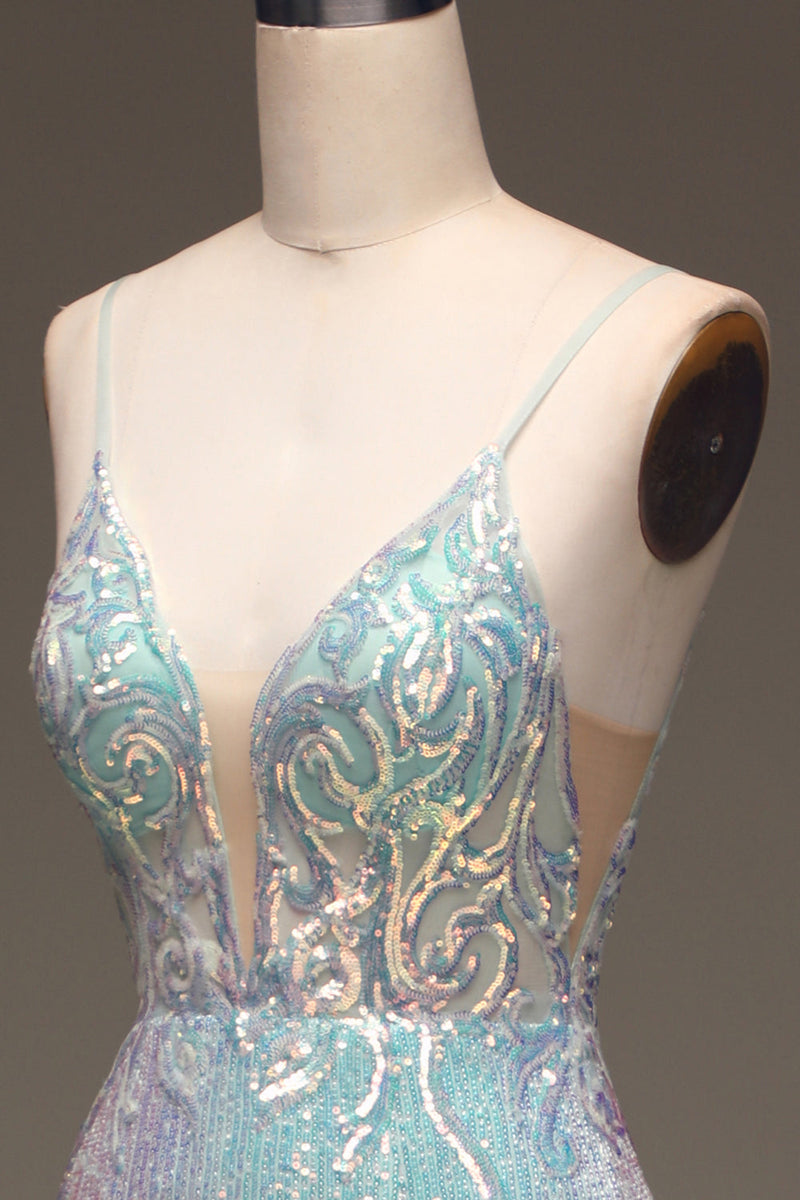 Load image into Gallery viewer, Sparkly Mermaid Grey Blue Formal Dress with Slit