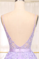 Load image into Gallery viewer, Lilac A-Line Spaghetti Straps Long Beaded and Tulle Formal Dress with Appliques