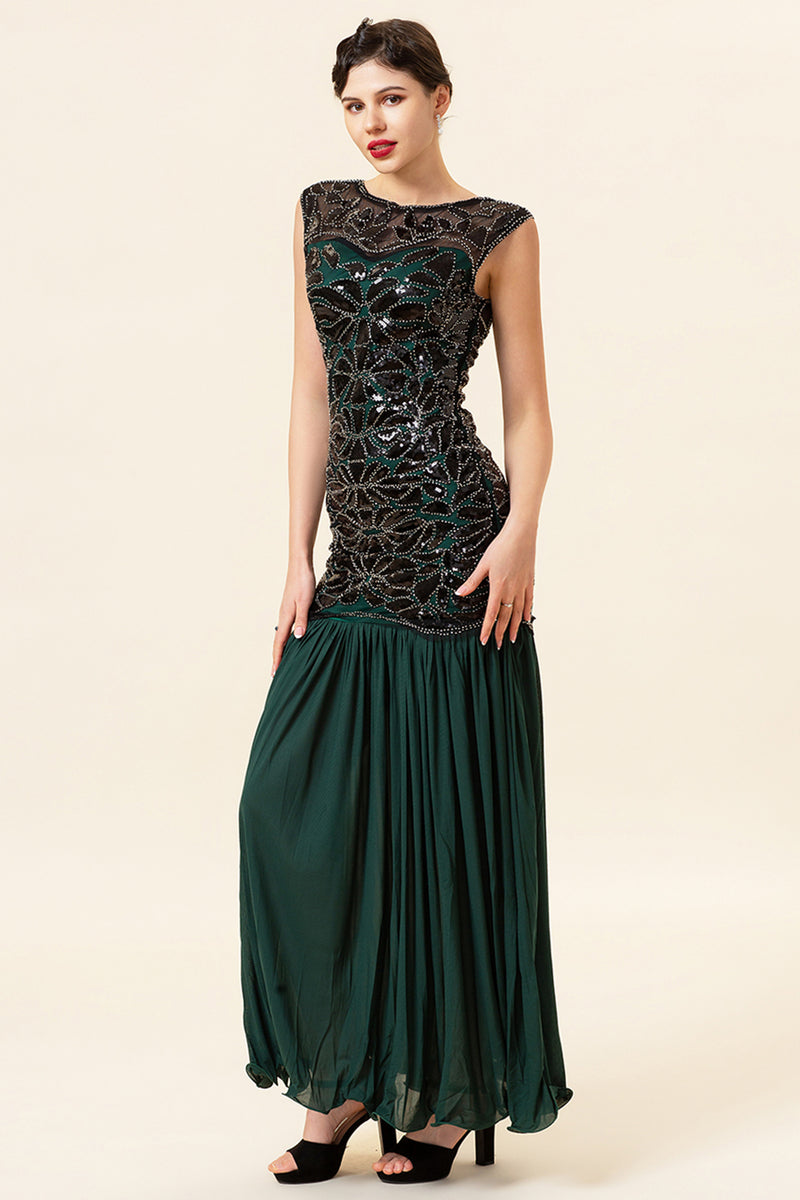 Load image into Gallery viewer, Black&Gold 1920s Sequined Flapper Dress