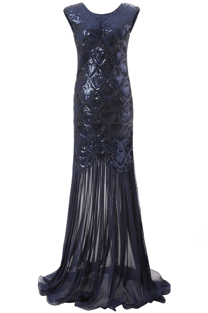 Load image into Gallery viewer, Black&Gold 1920s Sequined Flapper Dress
